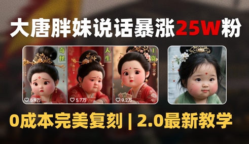 AI大唐胖贵妃说话2.0，40条视频暴涨40w粉，附独家变现攻略-墨月宝藏铺