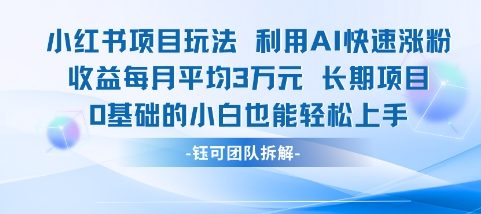 适合小白操作的小红书新项目，利用AI快速涨粉，收益每月平均1W+-墨月宝藏铺