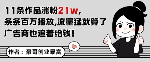 11条作品涨粉21W，条条百W播放，流量猛就算了，广告商也追着给钱-墨月宝藏铺