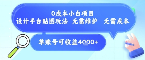 0成本小白项目，设计平台贴图玩法，无需维护，无需成本，单账号单月可产生收益4k+-墨月宝藏铺