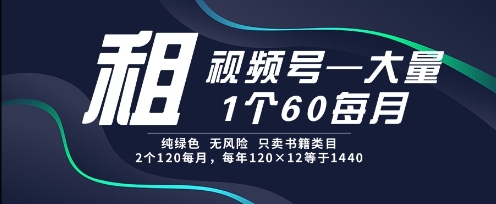 租视频号，一个60每月，2个120.纯绿色、无风险，常年租【揭秘】-墨月宝藏铺