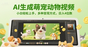 AI生成萌宠动物视频，小白轻松上手，多种变现方式，日入4位数-墨月宝藏铺