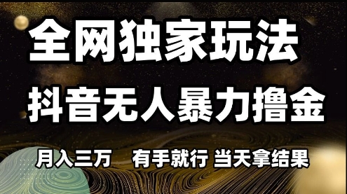全网独家玩法抖音无人暴力撸金，月入3W，有手就行，当天拿结果【揭秘】-墨月宝藏铺
