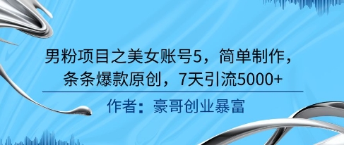 男粉项目之美女账号5，简单制作，条条爆款原创，7天引流5000+-墨月宝藏铺