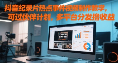 抖音纪录片热点事件视频制作教学，可过伙伴计划，多平台分发撸收益-墨月宝藏铺