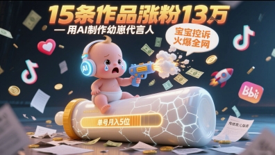 用AI制作幼崽代言人，宝宝的控诉火爆全网，15条作品涨粉13W，单号月入5位数实操教程-墨月宝藏铺