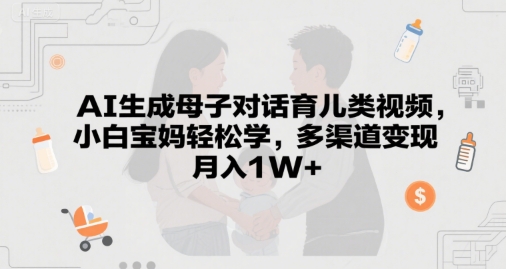 AI生成母子对话育儿类视频，小白宝妈轻松学，多渠道变现，月入1W+-墨月宝藏铺