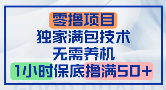 零撸顶配玩法，独家满包技术，无需养机，1小时保底撸满50+-墨月宝藏铺