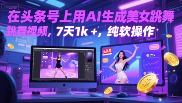 在头条号上用AI生成美女跳舞视频，7天1k+，纯软件操作-墨月宝藏铺