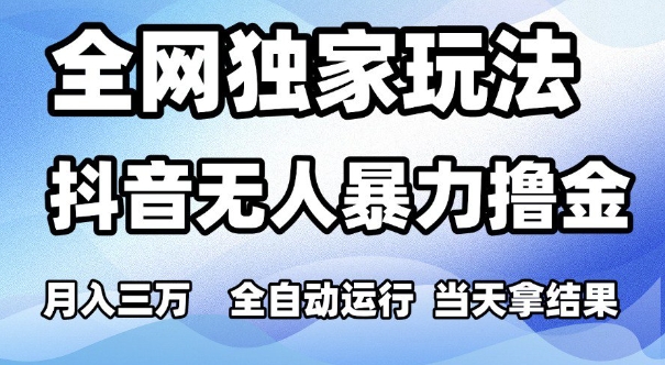 全网独家玩法，抖音无人暴力撸金，月入3W，全自动运行，当天拿结果，可矩阵【揭秘】-墨月宝藏铺