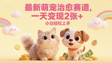 最新萌宠治愈赛道，一天变现2张+，小白轻松上手-墨月宝藏铺