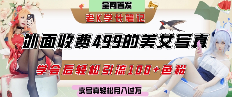 外面收费499的美女写真制作技术，学会后轻松引流S粉变现，日引100+S粉，轻松月入过W-墨月宝藏铺