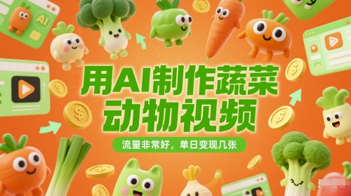 用AI制作蔬菜动物视频，流量非常好，单日变现几张-墨月宝藏铺